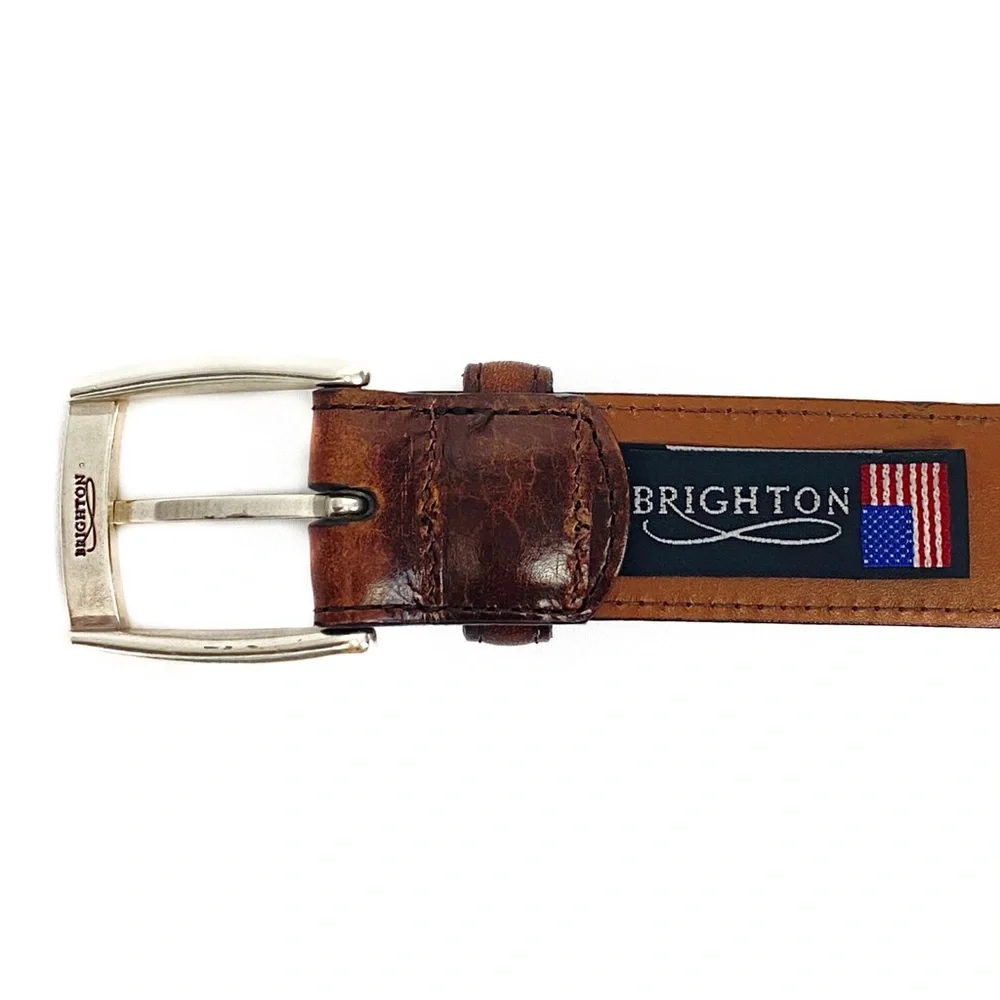 Brighton Mens Leather Belt 40 Brown Handcrafted Italian Calfskin Classic Work